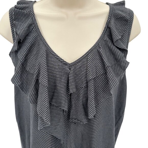 NWT DKNY Jeans Womens Striped Gray Sleeveless Top With Ruffle V-Neck Size L - Picture 3 of 8